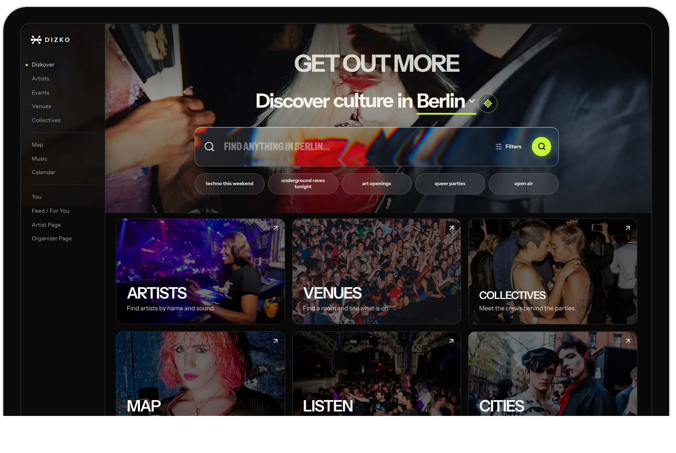 The Dizko discovery network connecting artists, cities and lineups
